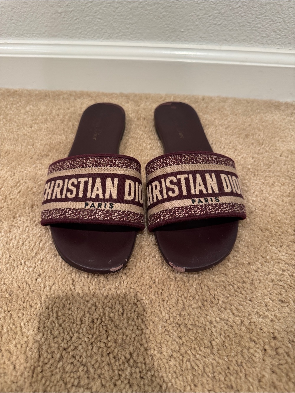 Christian Dior Burgundy Logo Slide Sandals size 38